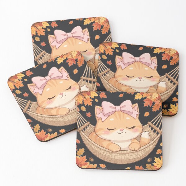 Item preview, Cute Fall Hammock Cat Sleeping Autumn Leaves designed and sold by Luna's World - Moody Vibes Studio.