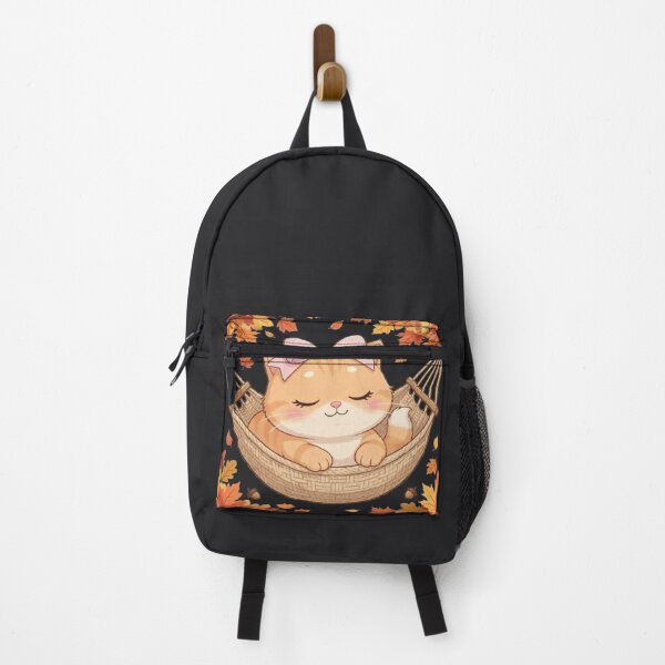 Item preview, Cute Fall Hammock Cat Sleeping Autumn Leaves designed and sold by Moody Vibes Studio.