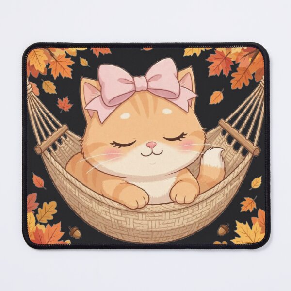 Item preview, Cute Fall Hammock Cat Sleeping Autumn Leaves designed and sold by Moody Vibes Studio.