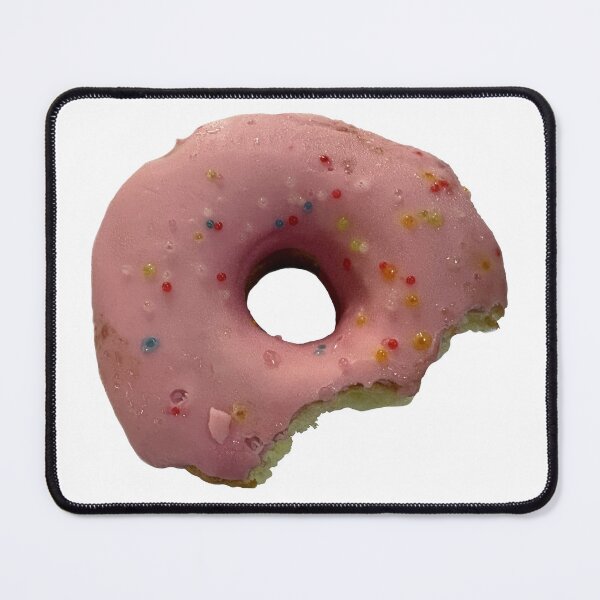 Item preview, Bitten strawberry glazed doughnut with colorful sprinkles on white background, sweet bakery and dessert snack concepts. designed and sold by pipikijung.