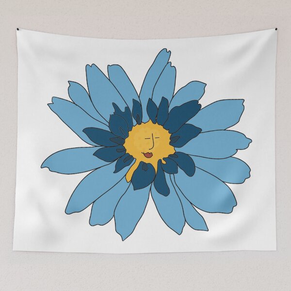 Item preview, Blue Flower Face – Whimsical Blue Daisy Illustration designed and sold by La Galleria della Mente.