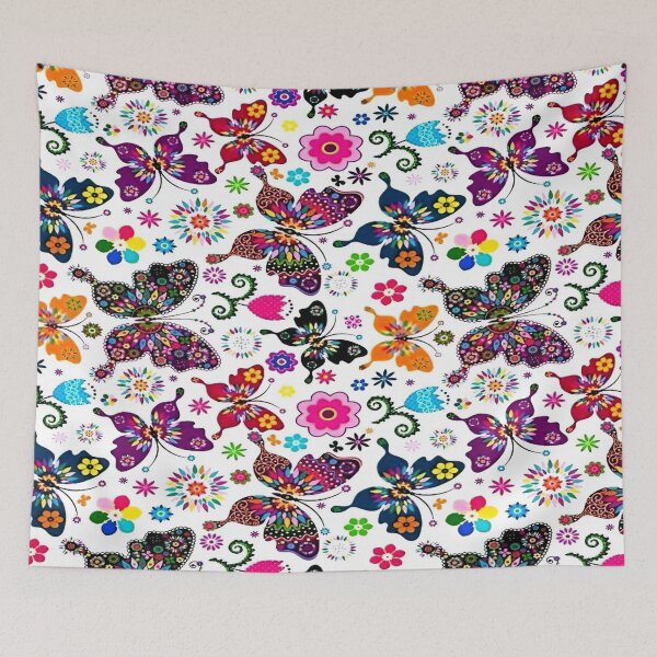 Item preview, Vibrant Floral and Butterfly Pattern Design Featuring a Lush Array of Colorful Elements on a Crisp White Background designed and sold by Matt_Smith.