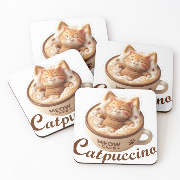 Item preview, Cute Catpuccino Foam Art - Kawaii Chibi Cat Coffee Cup Sticker designed and sold by pickzone.