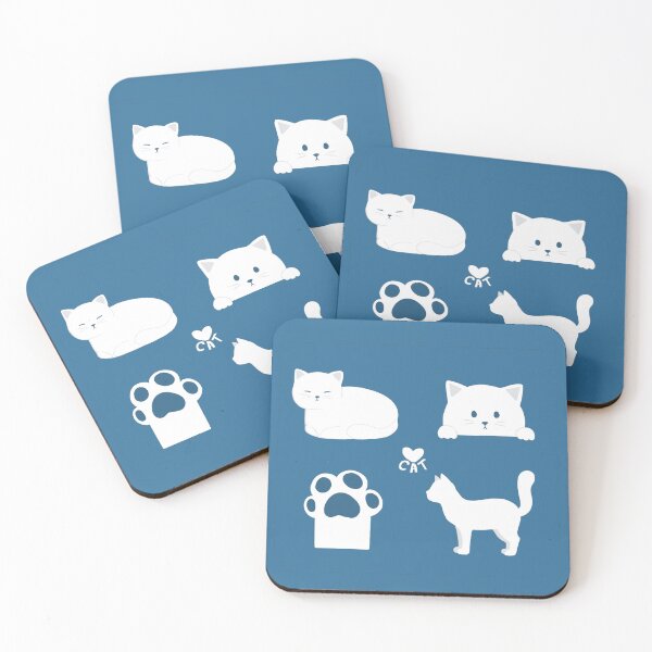 Item preview, Cute white cat and paw | blue minimalist pattern designed and sold by SaoriKitsune.
