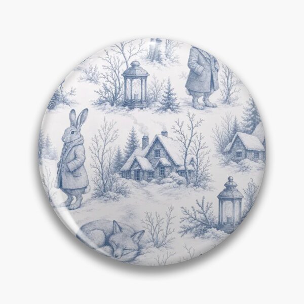 Item preview, Snowy Fox and Pinecone Winter Toile Seamless Pattern | Nordic Slate Blue designed and sold by StickyGuys.