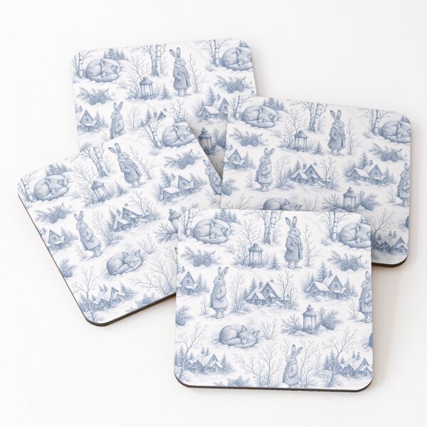Item preview, Snowy Fox and Pinecone Winter Toile Seamless Pattern | Nordic Slate Blue designed and sold by StickyGuys.