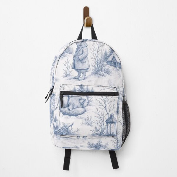 Item preview, Snowy Fox and Pinecone Winter Toile Seamless Pattern | Nordic Slate Blue designed and sold by StickyGuys.