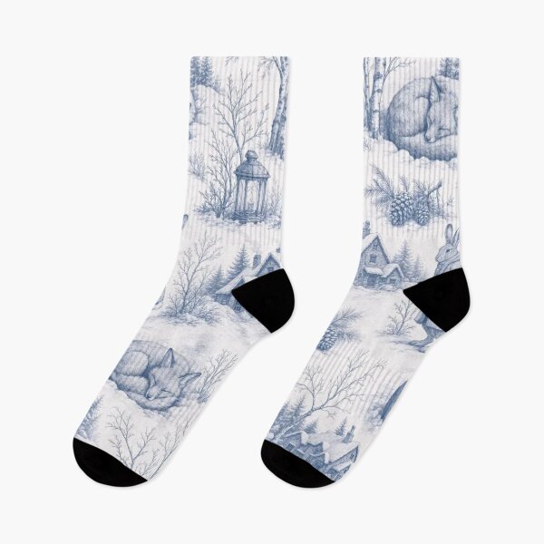 Item preview, Snowy Fox and Pinecone Winter Toile Seamless Pattern | Nordic Slate Blue designed and sold by StickyGuys.
