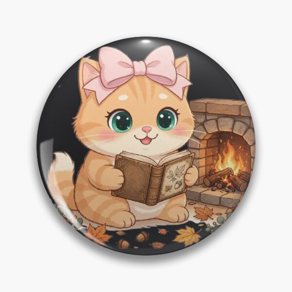 Item preview, Cute Fall Reading Cat Book Fireplace Cozy Autumn designed and sold by Luna's World .