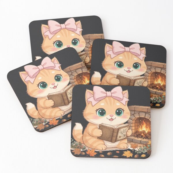 Item preview, Cute Fall Reading Cat Book Fireplace Cozy Autumn designed and sold by Moody Vibes Studio.