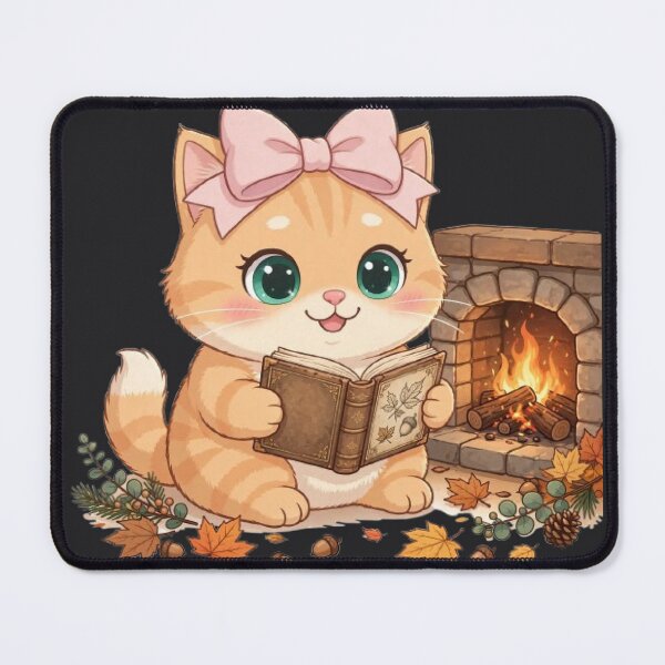 Item preview, Cute Fall Reading Cat Book Fireplace Cozy Autumn designed and sold by Moody Vibes Studio.