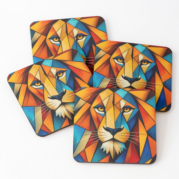Item preview, Colorful Geometric Lion Face - Abstract Cubist Stained Glass Lion Art designed and sold by inkaylindesign.