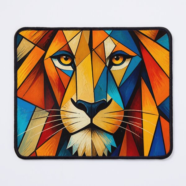 Item preview, Colorful Geometric Lion Face - Abstract Cubist Stained Glass Lion Art designed and sold by inkaylindesign.