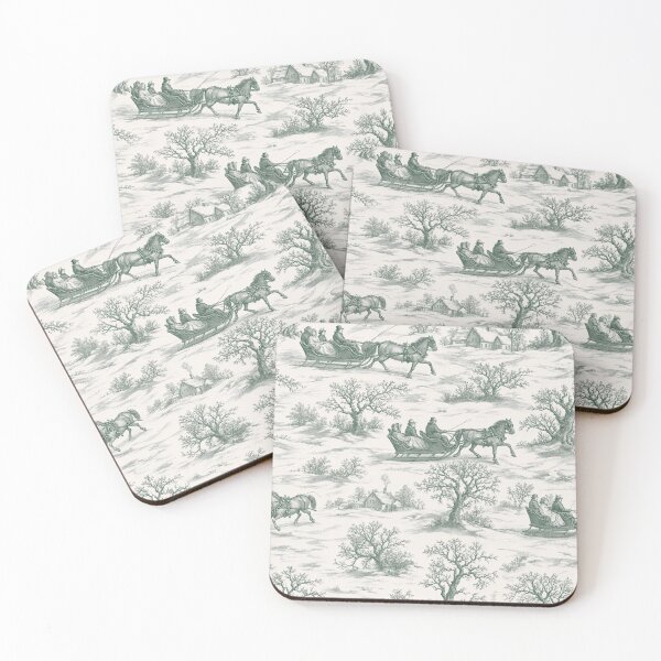 Item preview, Sleigh Ride Toile Seamless Pattern | Vintage Christmas Winter Toile Deep Green designed and sold by StickyGuys.