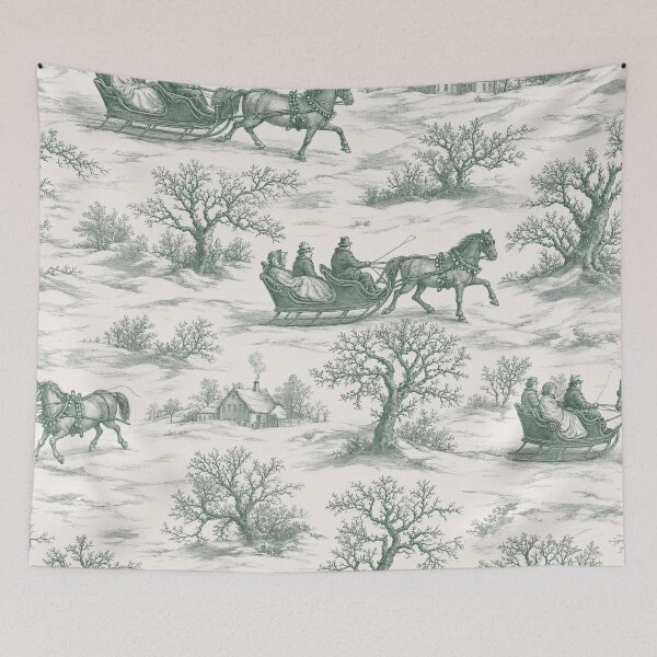 Item preview, Sleigh Ride Toile Seamless Pattern | Vintage Christmas Winter Toile Deep Green designed and sold by StickyGuys.