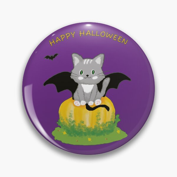 Item preview, Cute Cat with Bat Wings  Sitting on a Pumpkin - Happy Halloween designed and sold by studiodrchicken.
