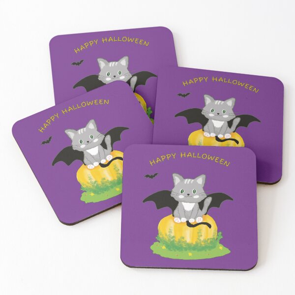 Item preview, Cute Cat with Bat Wings  Sitting on a Pumpkin - Happy Halloween designed and sold by studiodrchicken.