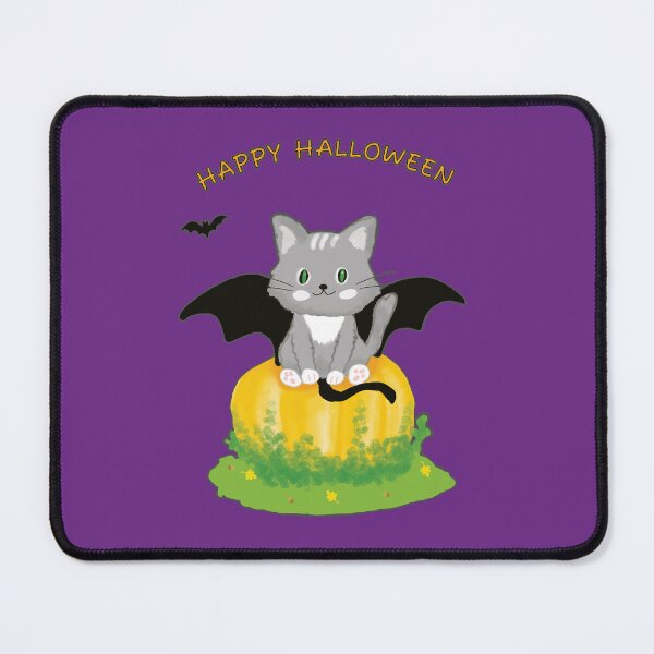 Item preview, Cute Cat with Bat Wings  Sitting on a Pumpkin - Happy Halloween designed and sold by studiodrchicken.
