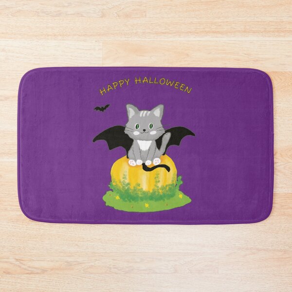 Item preview, Cute Cat with Bat Wings  Sitting on a Pumpkin - Happy Halloween designed and sold by studiodrchicken.