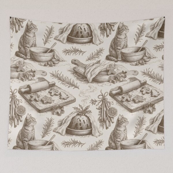 Item preview, Christmas Kitchen Toile Seamless Pattern | Gingerbread Baking Toile Warm Brown designed and sold by StickyGuys.