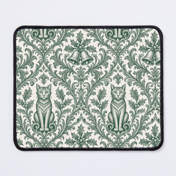 Item preview, Christmas Damask Cat Seamless Pattern | Victorian Heraldic Cat Wallpaper Green designed and sold by StickyGuys.