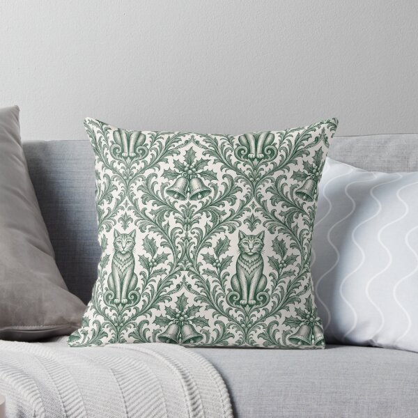 Item preview, Christmas Damask Cat Seamless Pattern | Victorian Heraldic Cat Wallpaper Green designed and sold by StickyGuys.