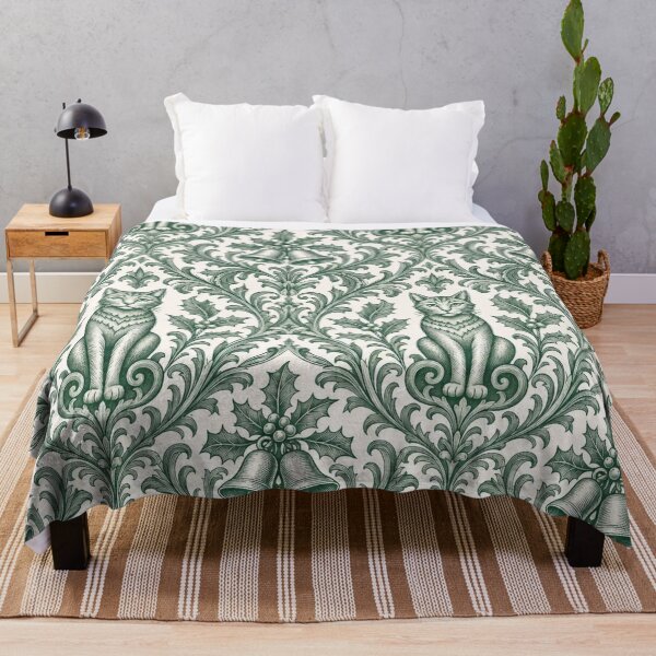 Item preview, Christmas Damask Cat Seamless Pattern | Victorian Heraldic Cat Wallpaper Green designed and sold by StickyGuys.