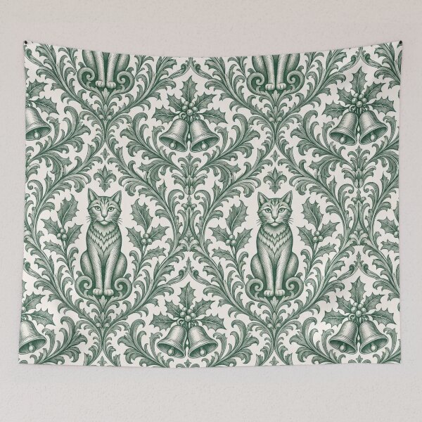 Item preview, Christmas Damask Cat Seamless Pattern | Victorian Heraldic Cat Wallpaper Green designed and sold by StickyGuys.