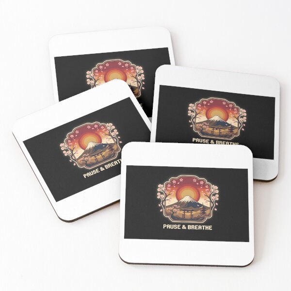 Item preview, Pause and Breathe Japanese Pixel Art Mount Fuji Sunset Graphic designed and sold by eihabo.