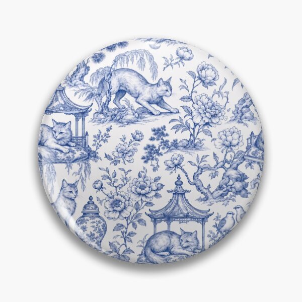 Item preview, Chinoiserie Christmas Cat Seamless Pattern | Blue and White Porcelain Cat Toile designed and sold by StickyGuys.