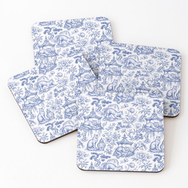 Item preview, Chinoiserie Christmas Cat Seamless Pattern | Blue and White Porcelain Cat Toile designed and sold by StickyGuys.
