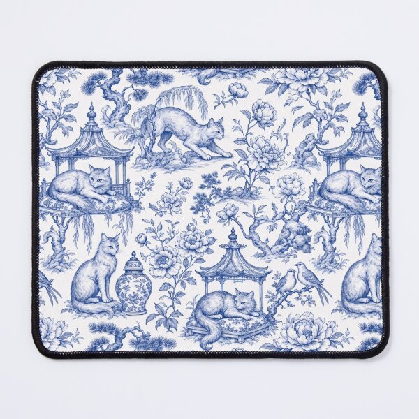 Item preview, Chinoiserie Christmas Cat Seamless Pattern | Blue and White Porcelain Cat Toile designed and sold by StickyGuys.