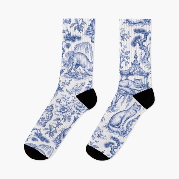 Item preview, Chinoiserie Christmas Cat Seamless Pattern | Blue and White Porcelain Cat Toile designed and sold by StickyGuys.