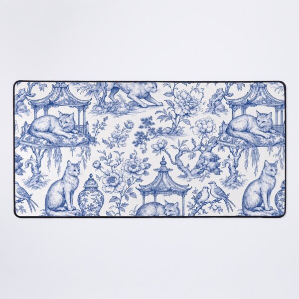Item preview, Chinoiserie Christmas Cat Seamless Pattern | Blue and White Porcelain Cat Toile designed and sold by StickyGuys.