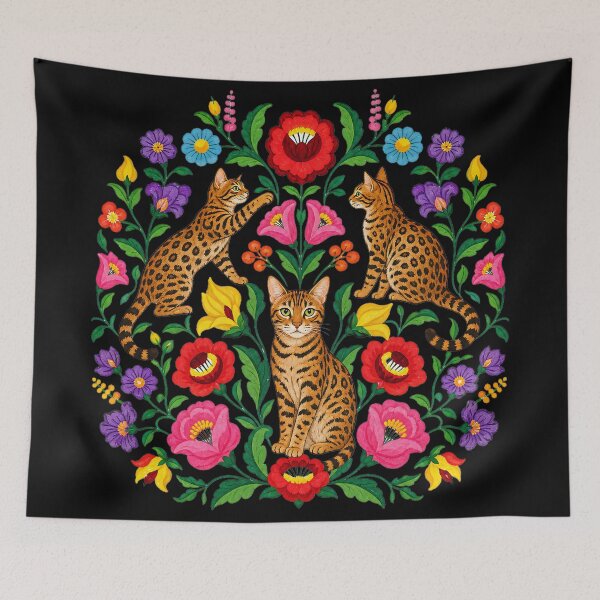Item preview, Botanical Bengal Garden – Folk Art Cat Mandala designed and sold by Bengoer18.