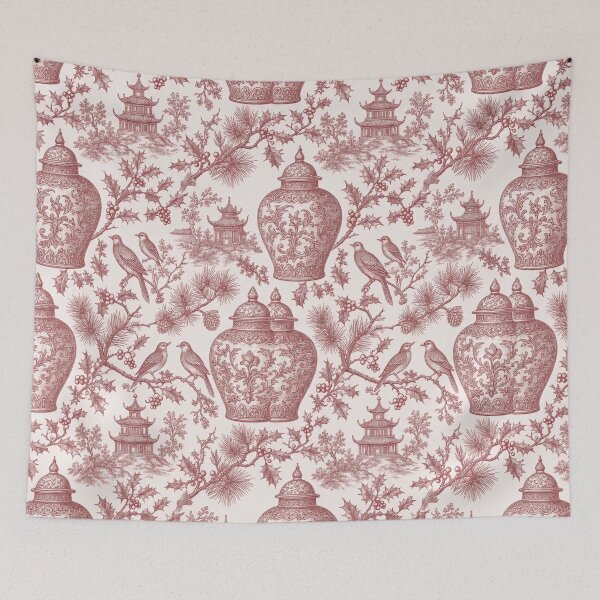 Item preview, Chinoiserie Christmas Ginger Jars Seamless Pattern | Grandmillennial Cranberry designed and sold by StickyGuys.