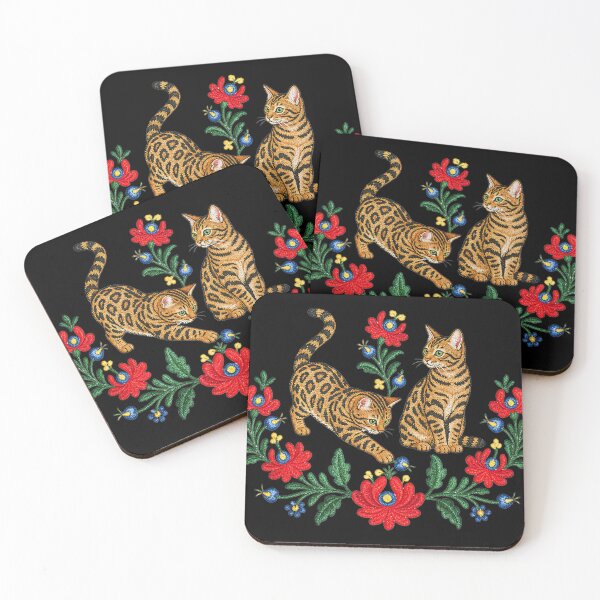 Item preview, Embroidery Cats – Bengal Cat Folk Art Embroidery designed and sold by Bengoer18.