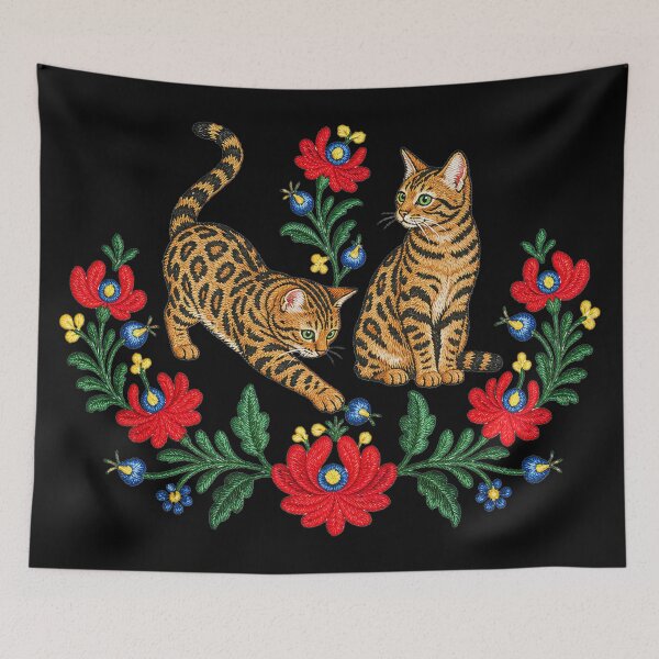Item preview, Embroidery Cats – Bengal Cat Folk Art Embroidery designed and sold by Bengoer18.