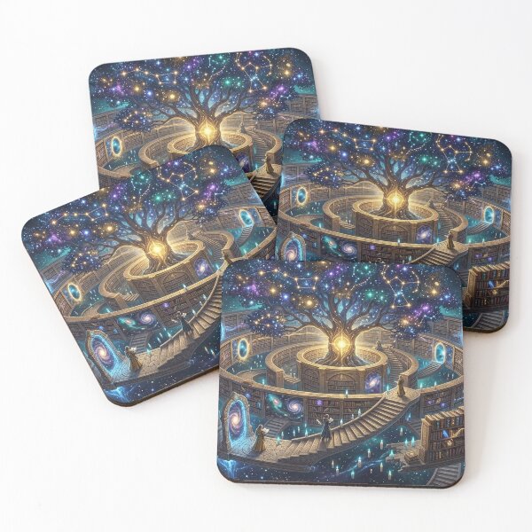 Item preview, Cosmic Library — Infinite Spiral Bookshelves Around the World Tree | Fantasy Space Art designed and sold by RoyArt0.