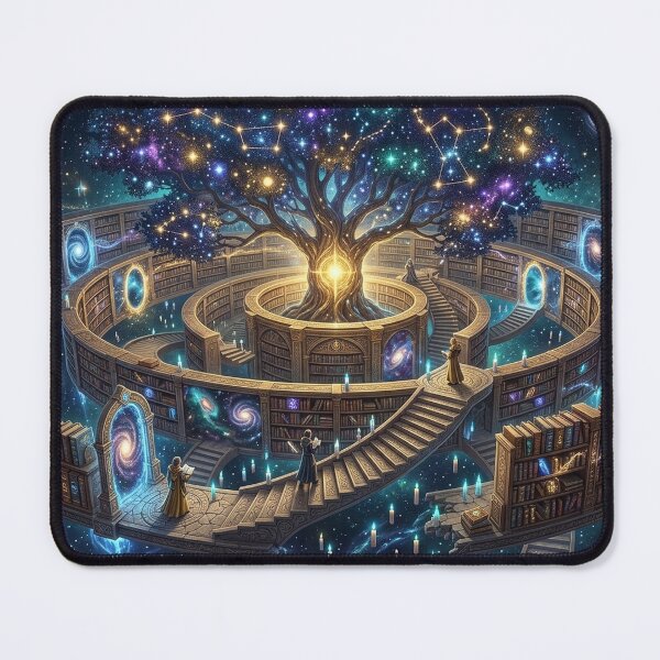 Item preview, Cosmic Library — Infinite Spiral Bookshelves Around the World Tree | Fantasy Space Art designed and sold by RoyArt0.