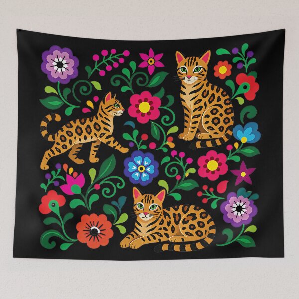 Item preview, Fiesta Felines – Mexican Folk Art Bengal Pattern designed and sold by Bengoer18.