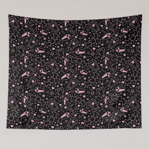 Item preview, Pink - Pastel Goth Vampire with Fangs Coffins Bats Tiling Design with Extra Sparkles designed and sold by SnowAfterFyre.