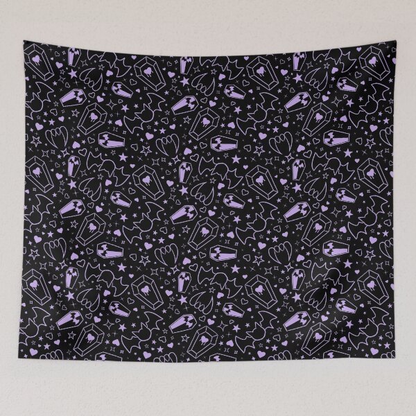 Item preview, Purple- Pastel Goth Vampire with Fangs Coffins Bats Tiling Design with Extra Sparkles designed and sold by SnowAfterFyre.