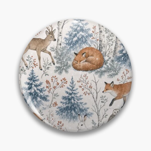 Item preview, Snowy Woodland Animals with Foxes Hares and Owls Among Frosted Pines designed and sold by StickyGuys.