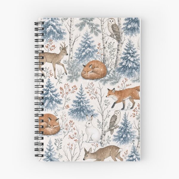 Item preview, Snowy Woodland Animals with Foxes Hares and Owls Among Frosted Pines designed and sold by StickyGuys.