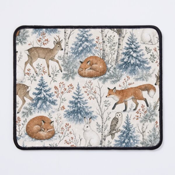 Item preview, Snowy Woodland Animals with Foxes Hares and Owls Among Frosted Pines designed and sold by StickyGuys.