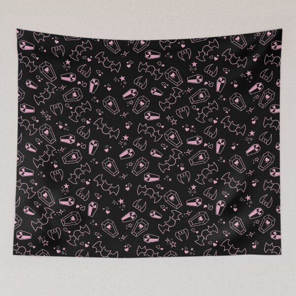 Item preview, Pink - Pastel Goth Vampire with Fangs Coffins Bats Tiling Design designed and sold by SnowAfterFyre.