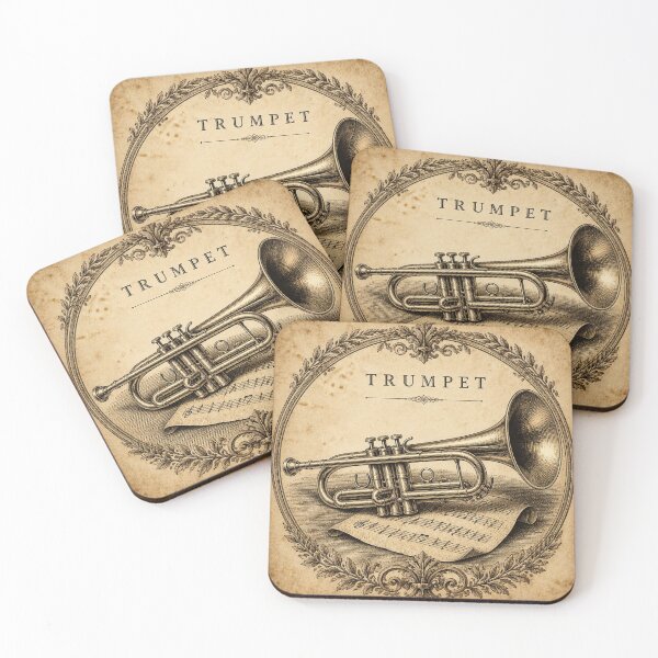 Item preview, Vintage Trumpet Engraving Art Print | Antique Musical Instrument Illustration designed and sold by SunnyDesign82.