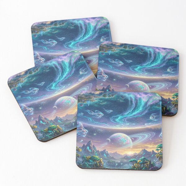 Item preview, Floating Islands Sky Ocean — Upside-Down Sea World with Glowing Manta Rays | Fantasy Art designed and sold by RoyArt0.