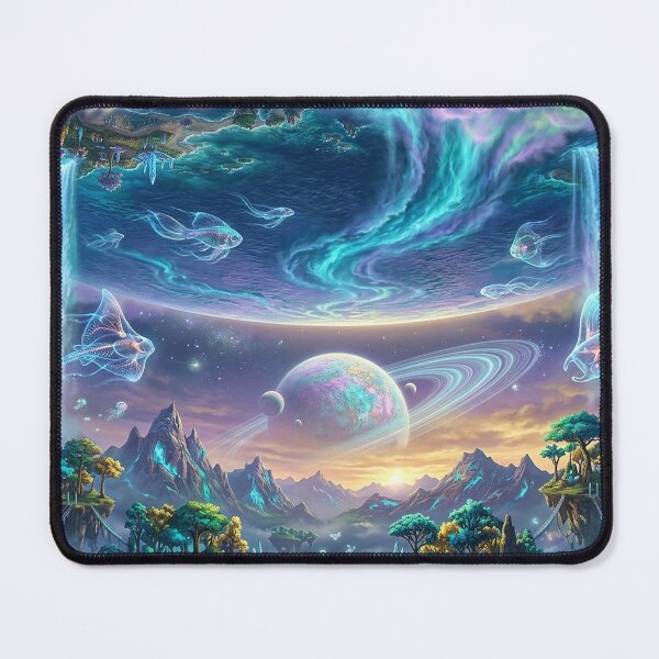 Item preview, Floating Islands Sky Ocean — Upside-Down Sea World with Glowing Manta Rays | Fantasy Art designed and sold by RoyArt0.